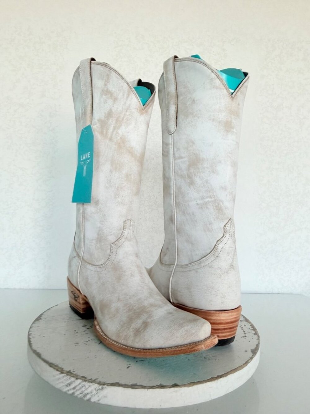 Lane EMMA JANE White Cowboy Boots Womens 8.5 Western Leather Mid Calf Snip Toe